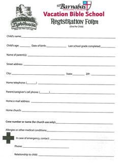 Printable VBS Registration Form Template