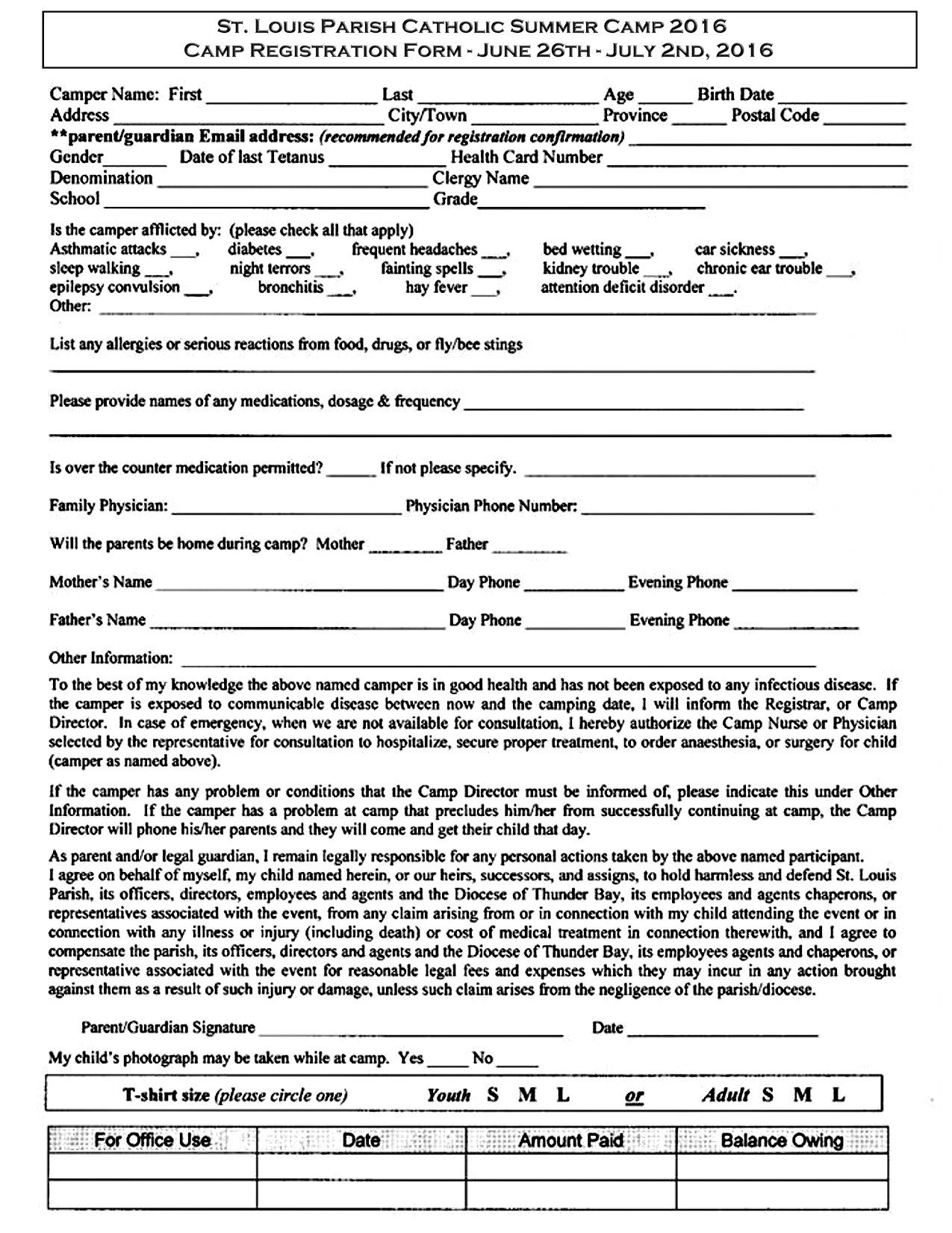 St Louis Summer Camp Registration Form – Saint Louis Church