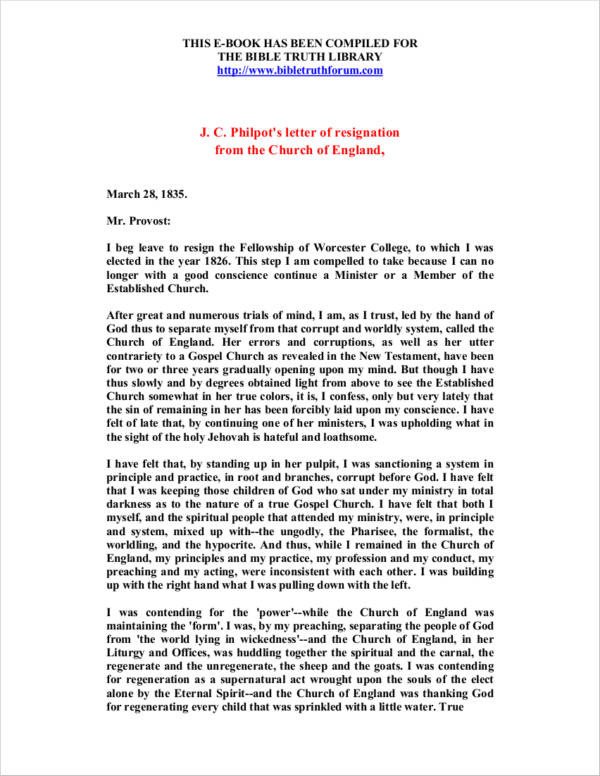 10 Church Resignation Letter Samples and Templates PDF