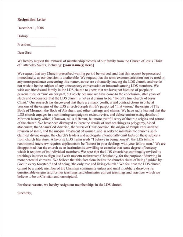 10 Church Resignation Letter Samples and Templates PDF