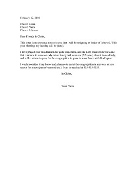 Church Leadership Resignation Letter