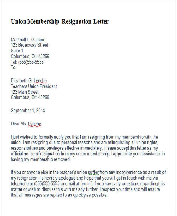 Sample Membership Resignation Letter 5 Examples in PDF