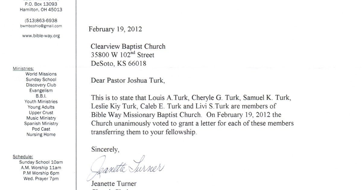 Sample Letter Changing Church Membership