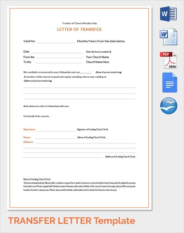 Sample Transfer Letter 8 Documents in PDF Word Apple