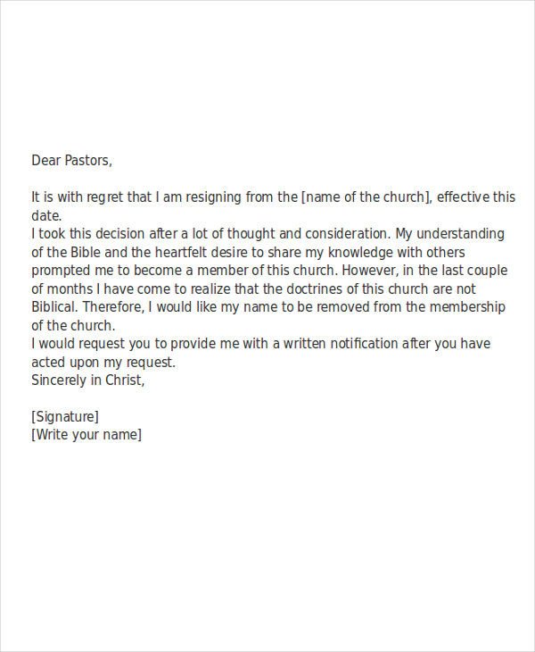 Church Membership Withdrawal Letter – business form letter