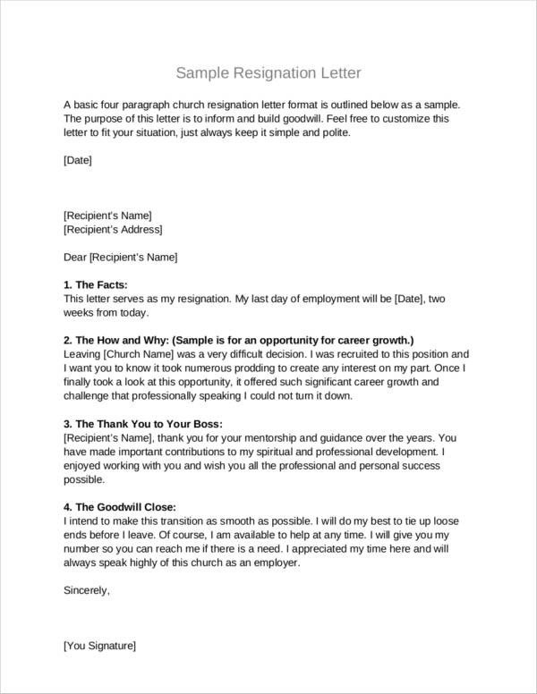 FREE 10 Church Resignation Letter Samples and Templates