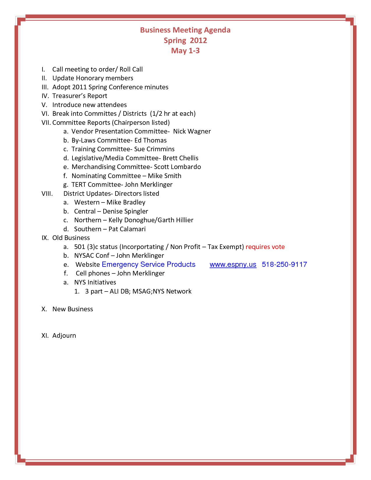 Ministry meeting agenda template