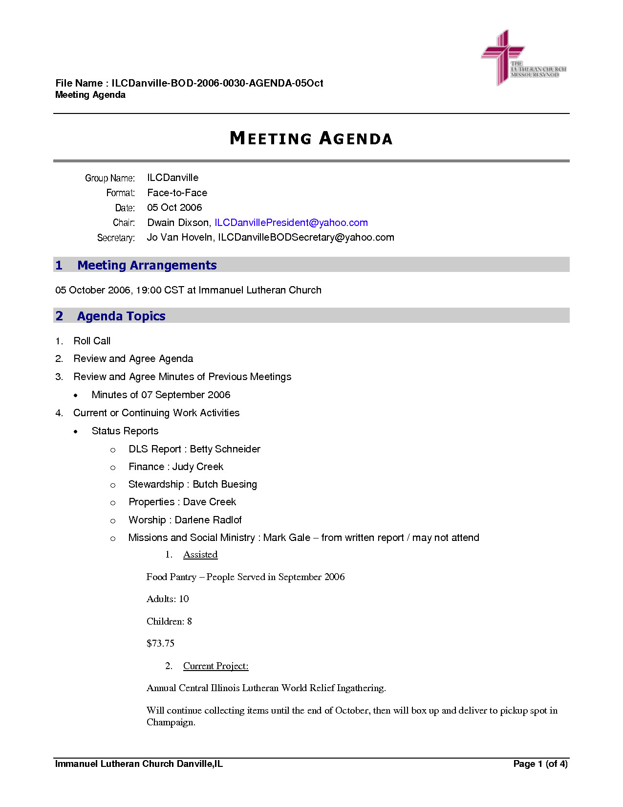 Ministry meeting agenda template
