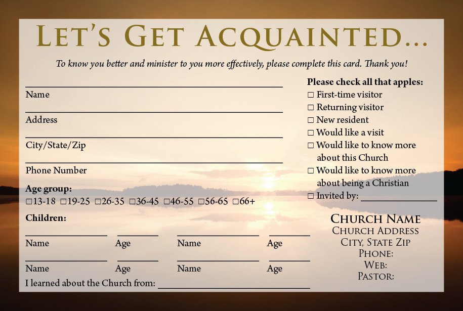 Church visitor information card template