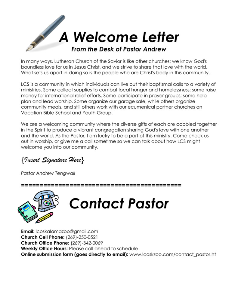 church visitor wel e letter