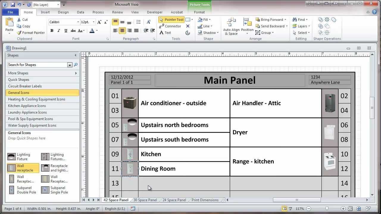 Creating a Residential Electrical Panel Directory in Visio