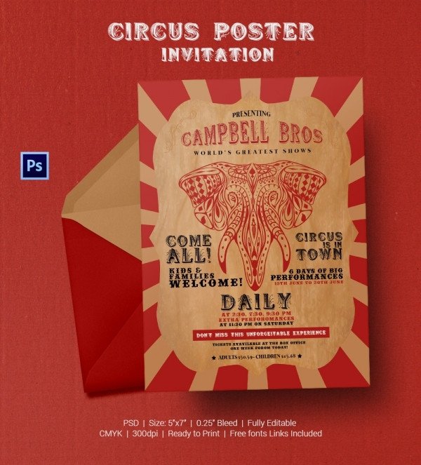 Circus Party Invitation Template 22 Free JPG PSD