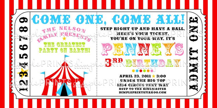 Circus Tent Ticket Printable Invitation Dimple Prints Shop