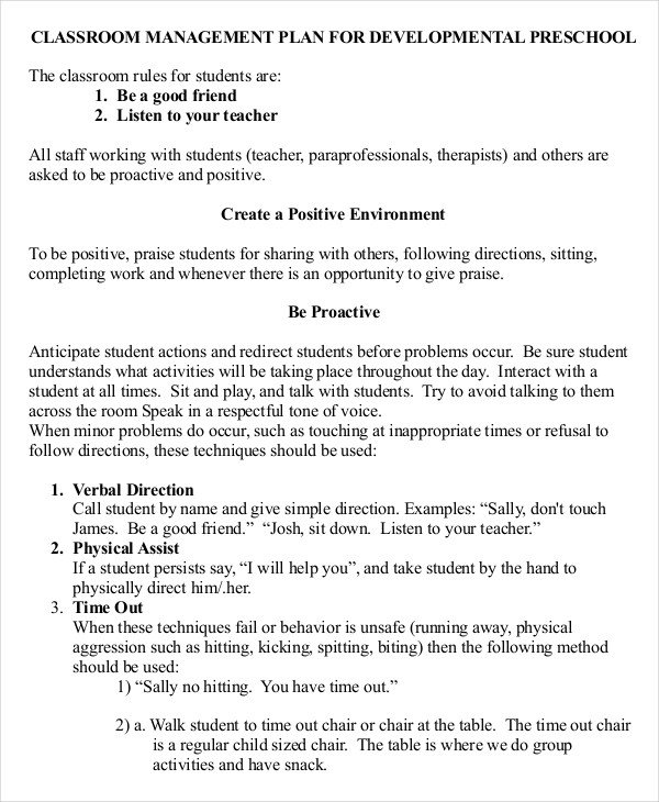 11 Classroom Management Plan Templates Free PDF Word