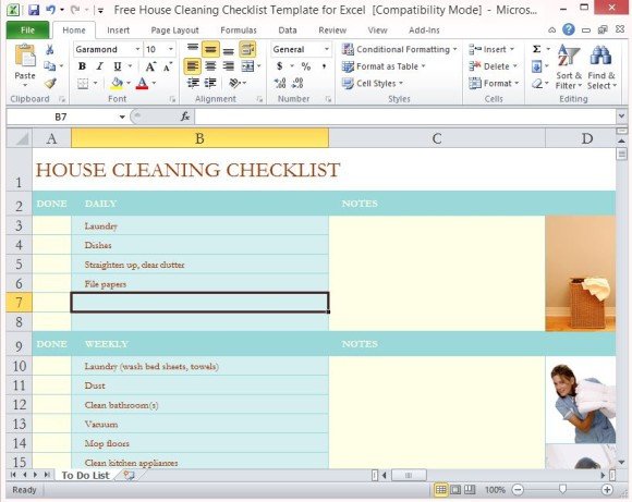 Free House Cleaning Checklist Template For Excel