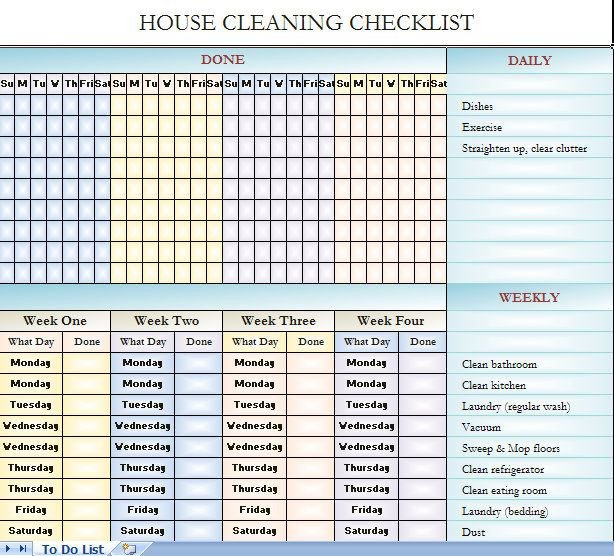 House cleaning checklist it s in Excel so you can change