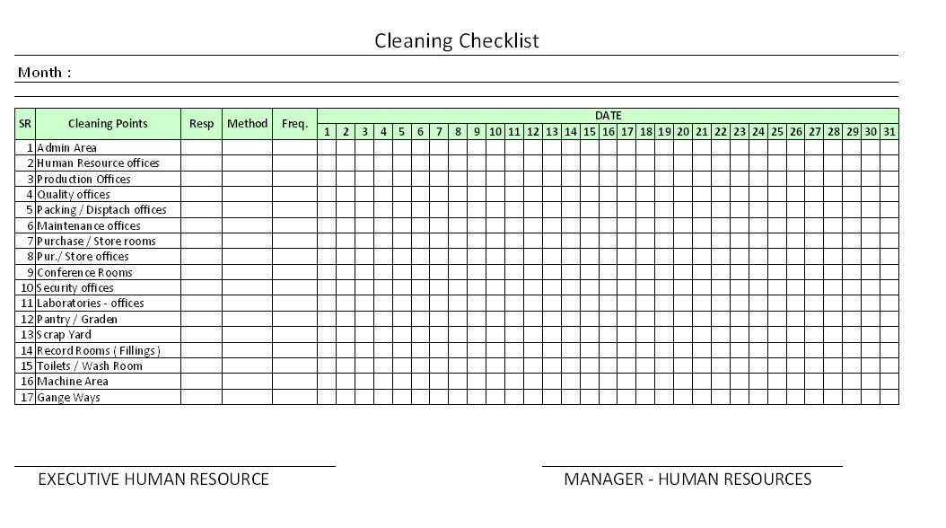 Housekeeping Checklist Format For fice In Excel