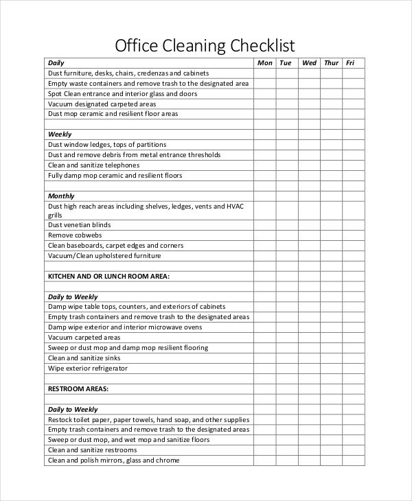 21 Cleaning Checklist Examples & Samples PDF Word