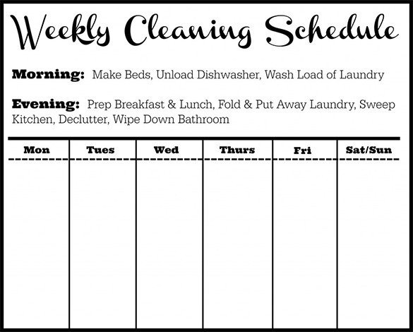 Cleaning Schedule Template 25 Free Sample Example