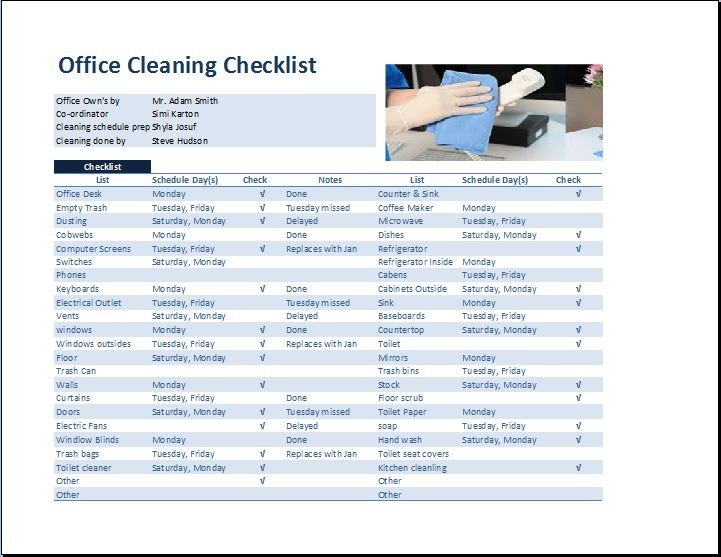 mercial fice Cleaning Checklist Template