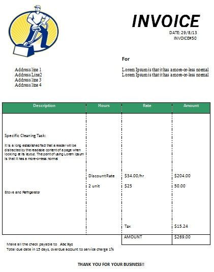 cleaning invoice form printable