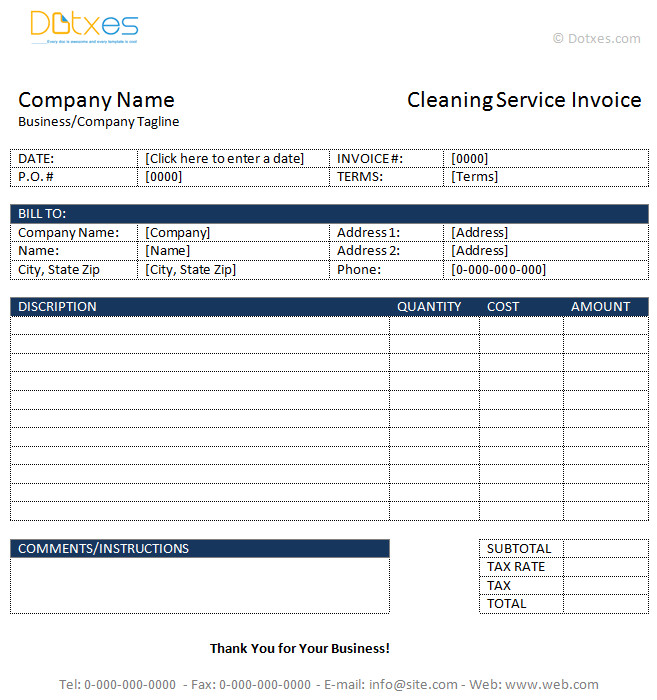 Cleaning Service Invoice Template Dotxes
