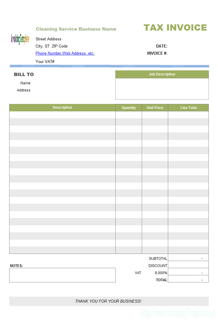 Cleaning Service Invoice Template
