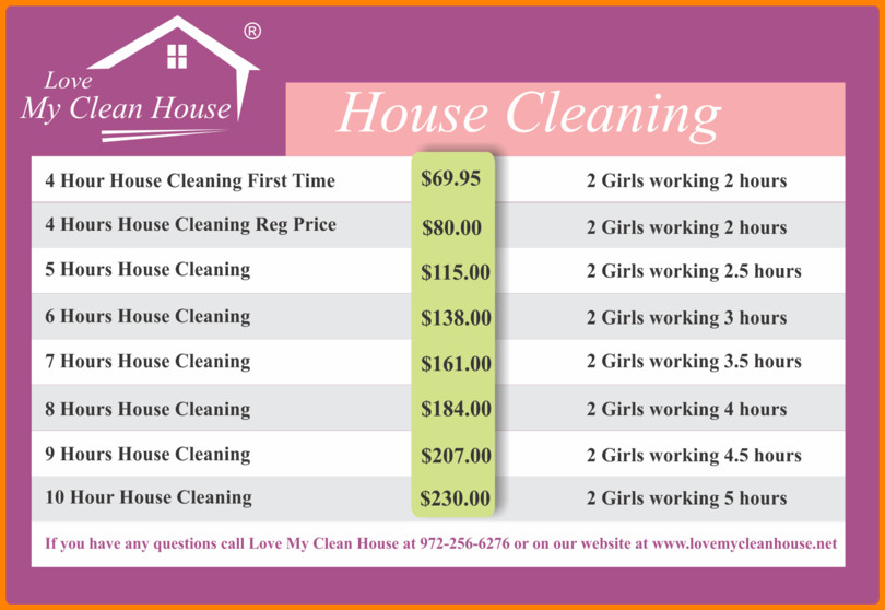 House Cleaning Services Prices List