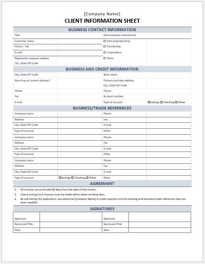 Business Format Client Information Sheet