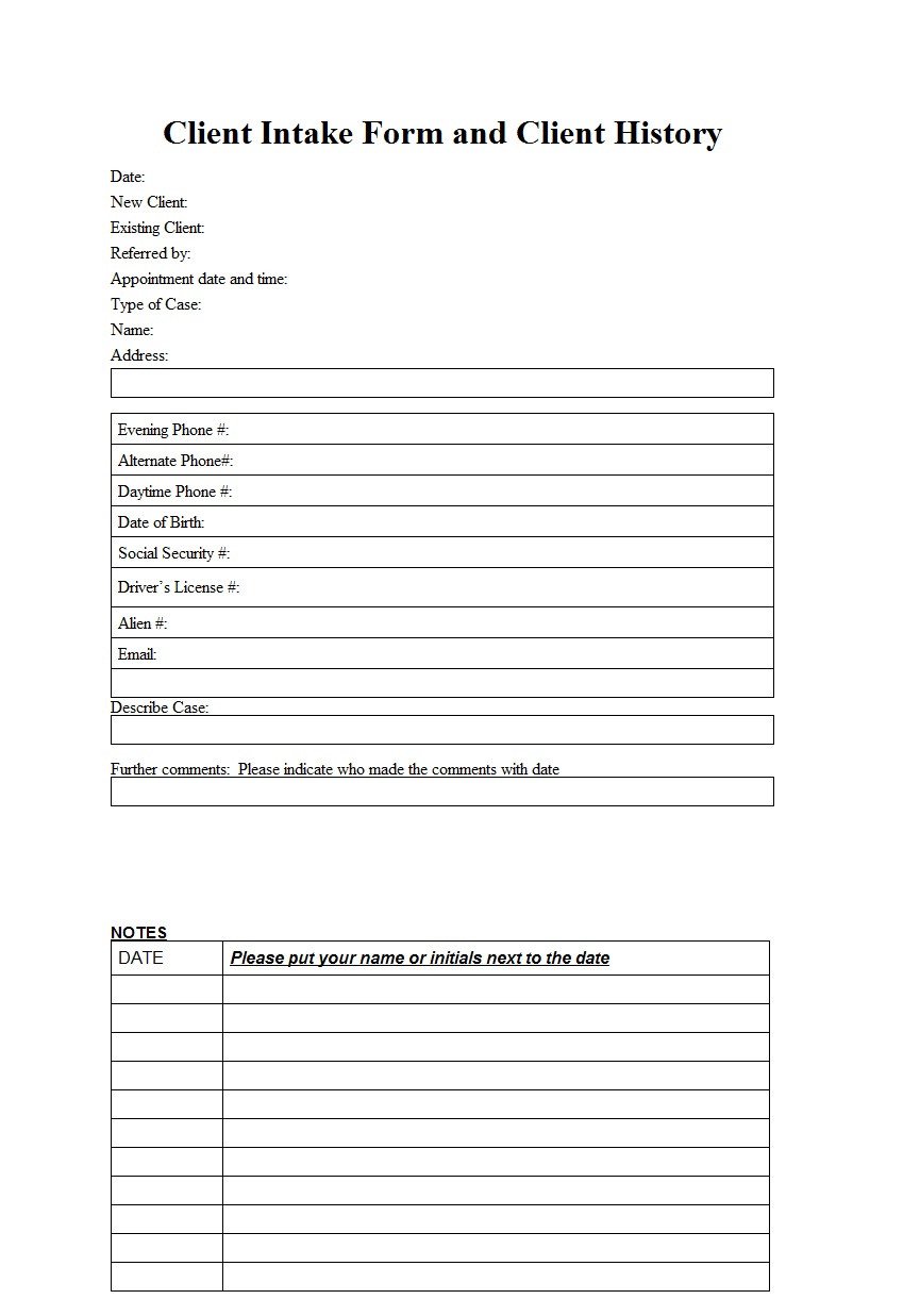 Client Intake Form Template Sample