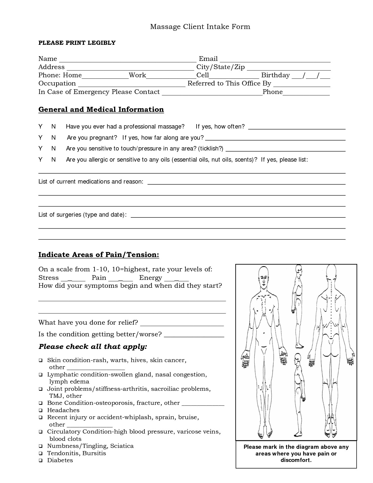 Free Massage Intake Forms