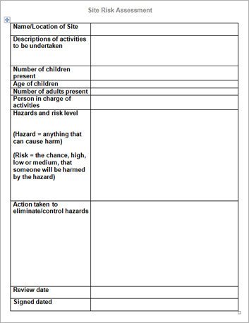 Risk Assessment Template for Schools and Early Years