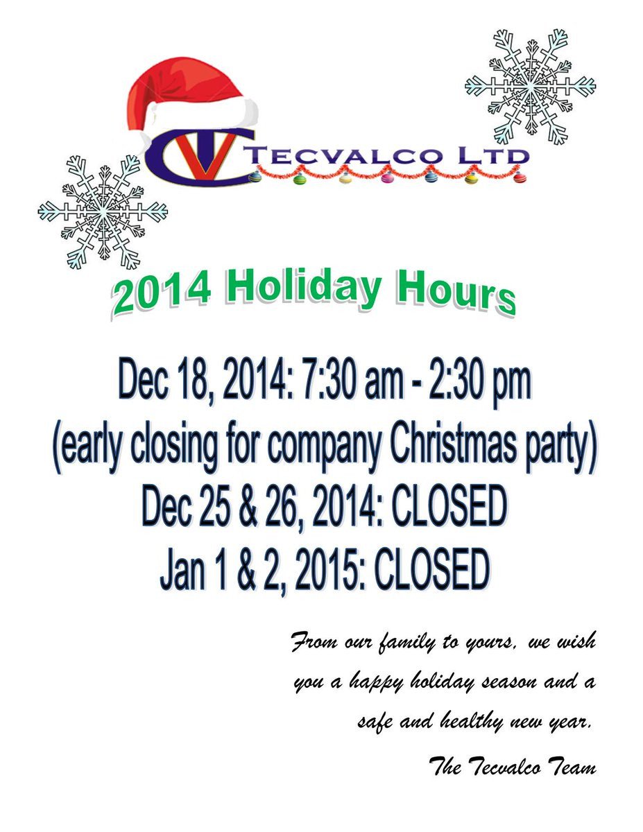 Tecvalco Ltd on Twitter "Please check our our holiday