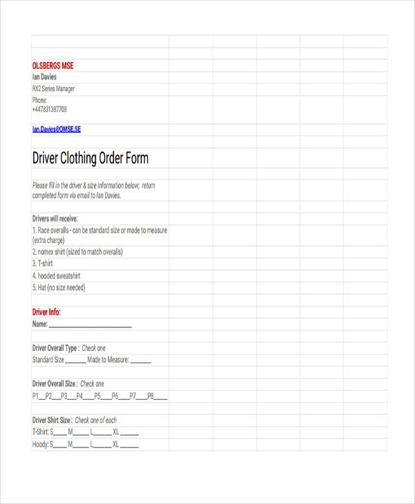9 Clothing Order Forms Free Samples Examples Format