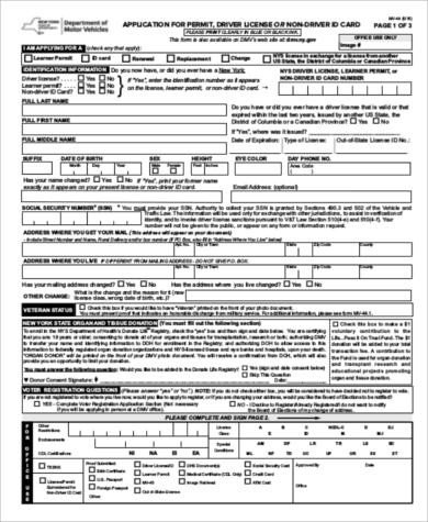 Sample DMV Application Form 9 Examples in Word PDF