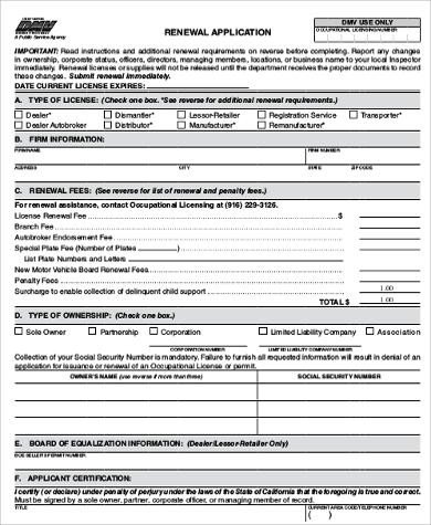 Sample DMV Application Form 9 Examples in Word PDF