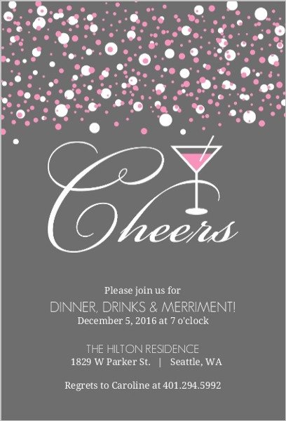 Pink Bubbles Martini Cocktail Party Invitation
