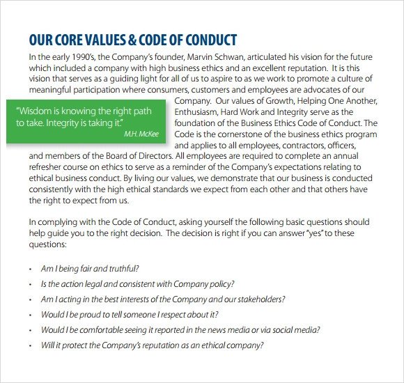 Sample Code of Conduct 5 Documents in PDF
