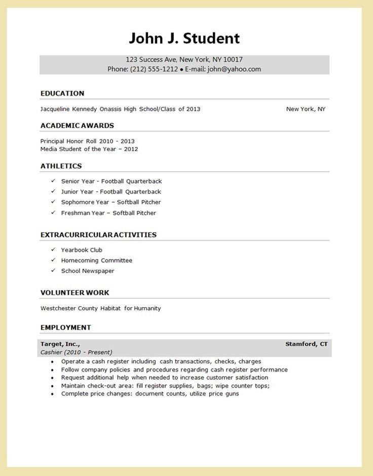 HIGH School senior resume for college application Google