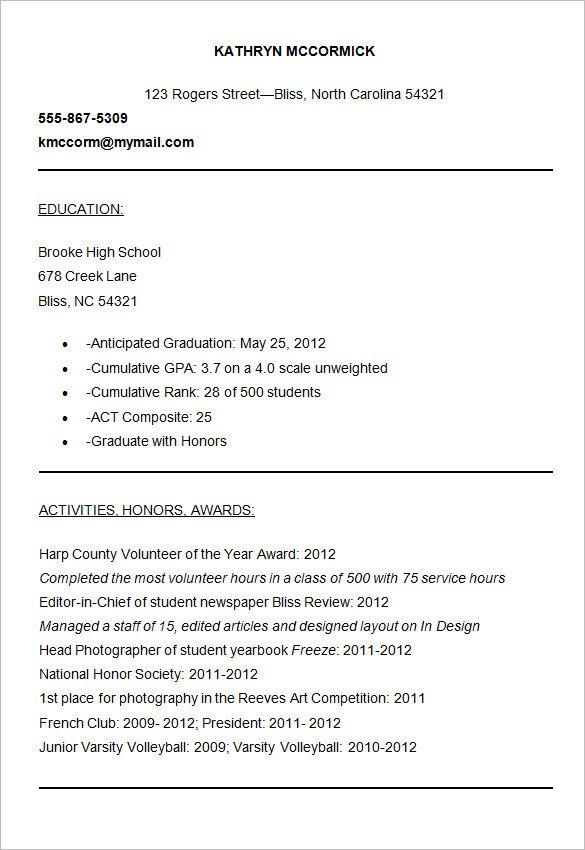 Resume For College Admission Resume Ideas