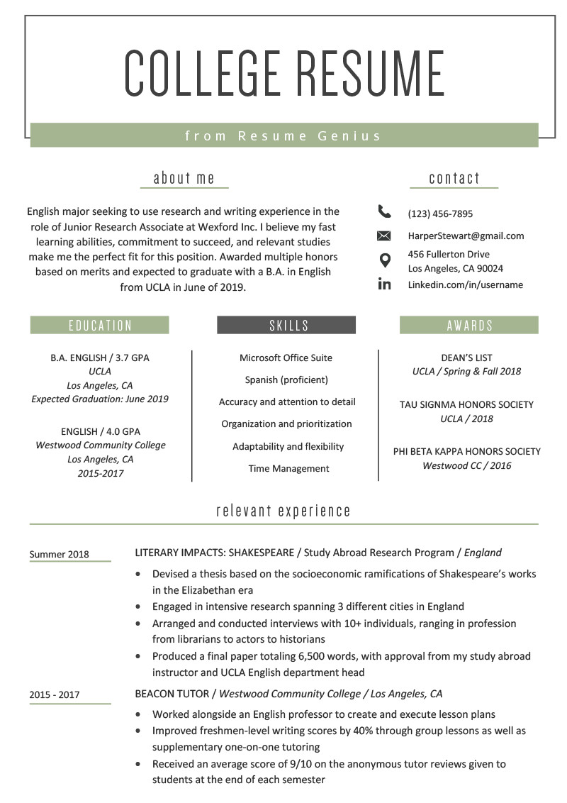College Student Resume Sample & Writing Tips