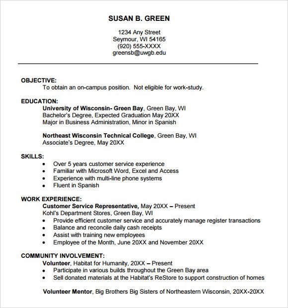 Sample College Resume 8 Free Samples Examples Format