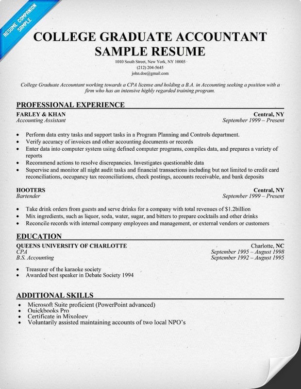 College Graduate Accountant Resume Sample
