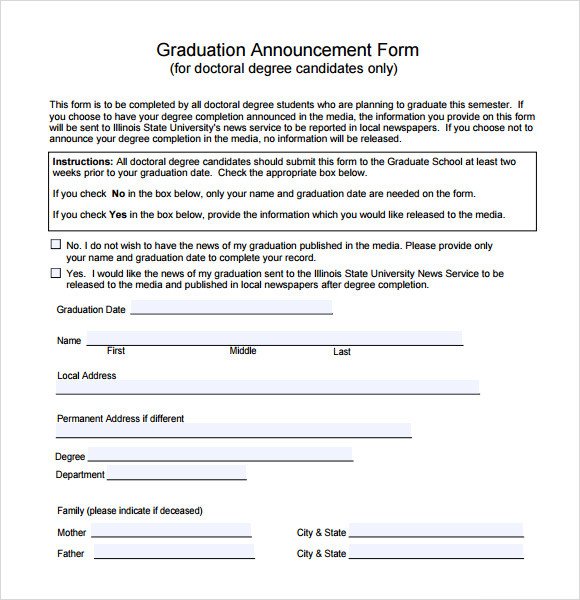 Sample Graduation Announcement Template 8 Free