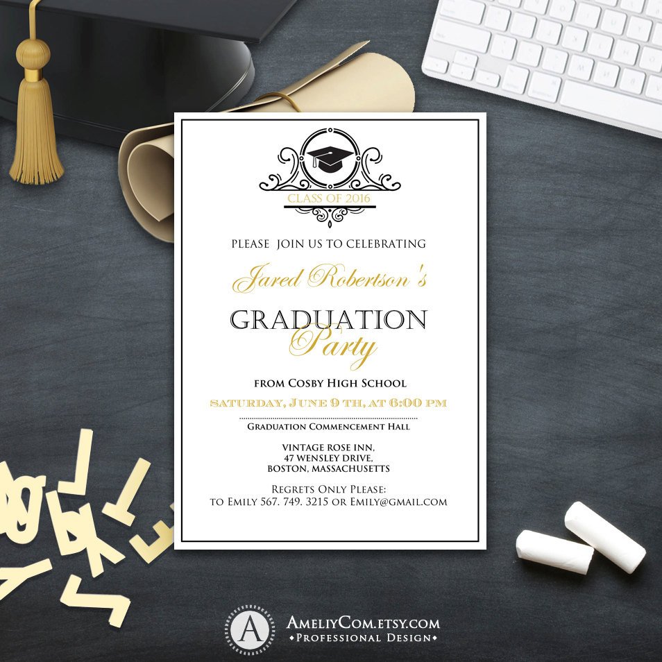 Graduation invitation College printable template boy girl
