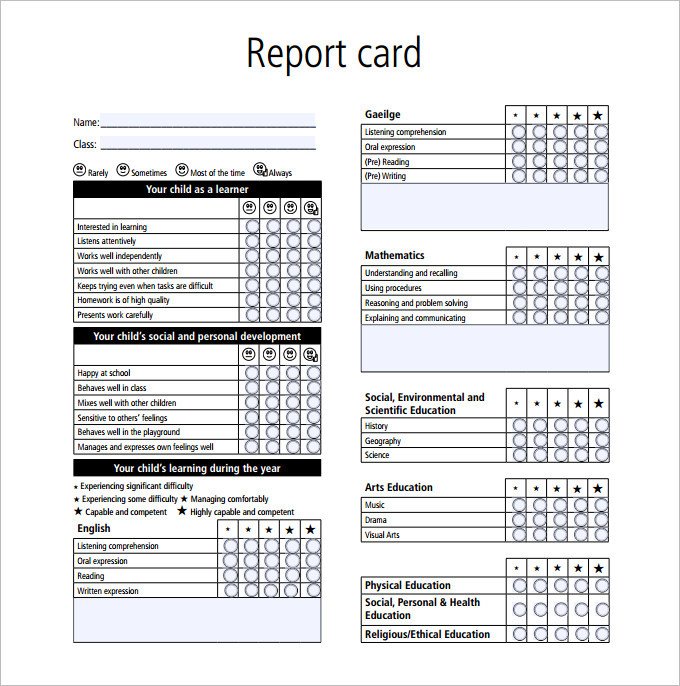 Report Card Template 28 Free Word Excel PDF Documents
