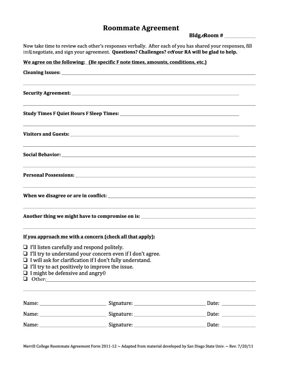 40 Free Roommate Agreement Templates & Forms Word PDF