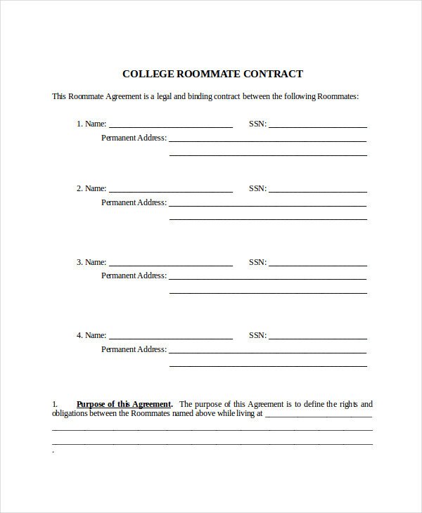 8 Roommate Contract Templates Word Google Docs Apple