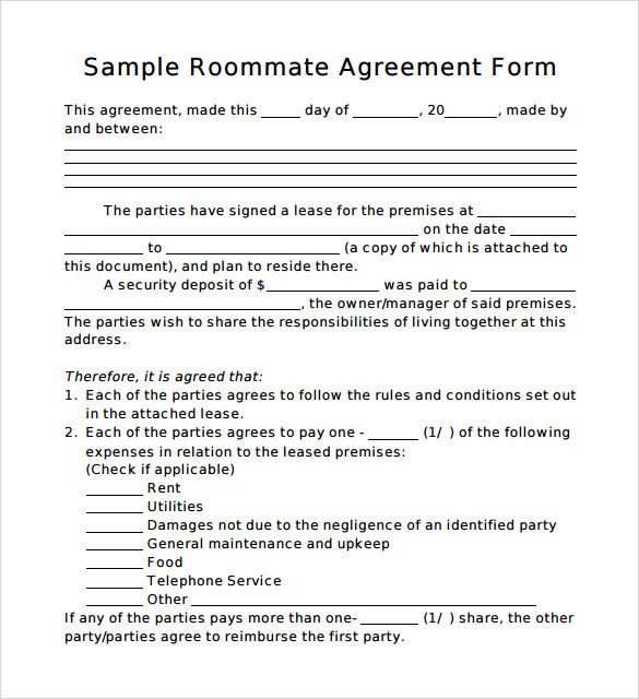Sample Roommate Agreement Template 15 Free Documents in