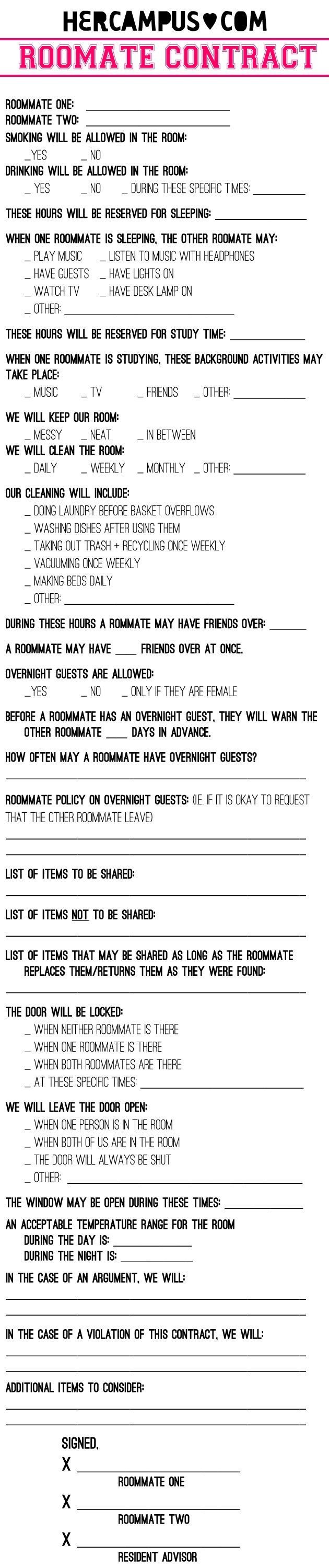 Should You Make a Roommate Contract Plus A Roommate